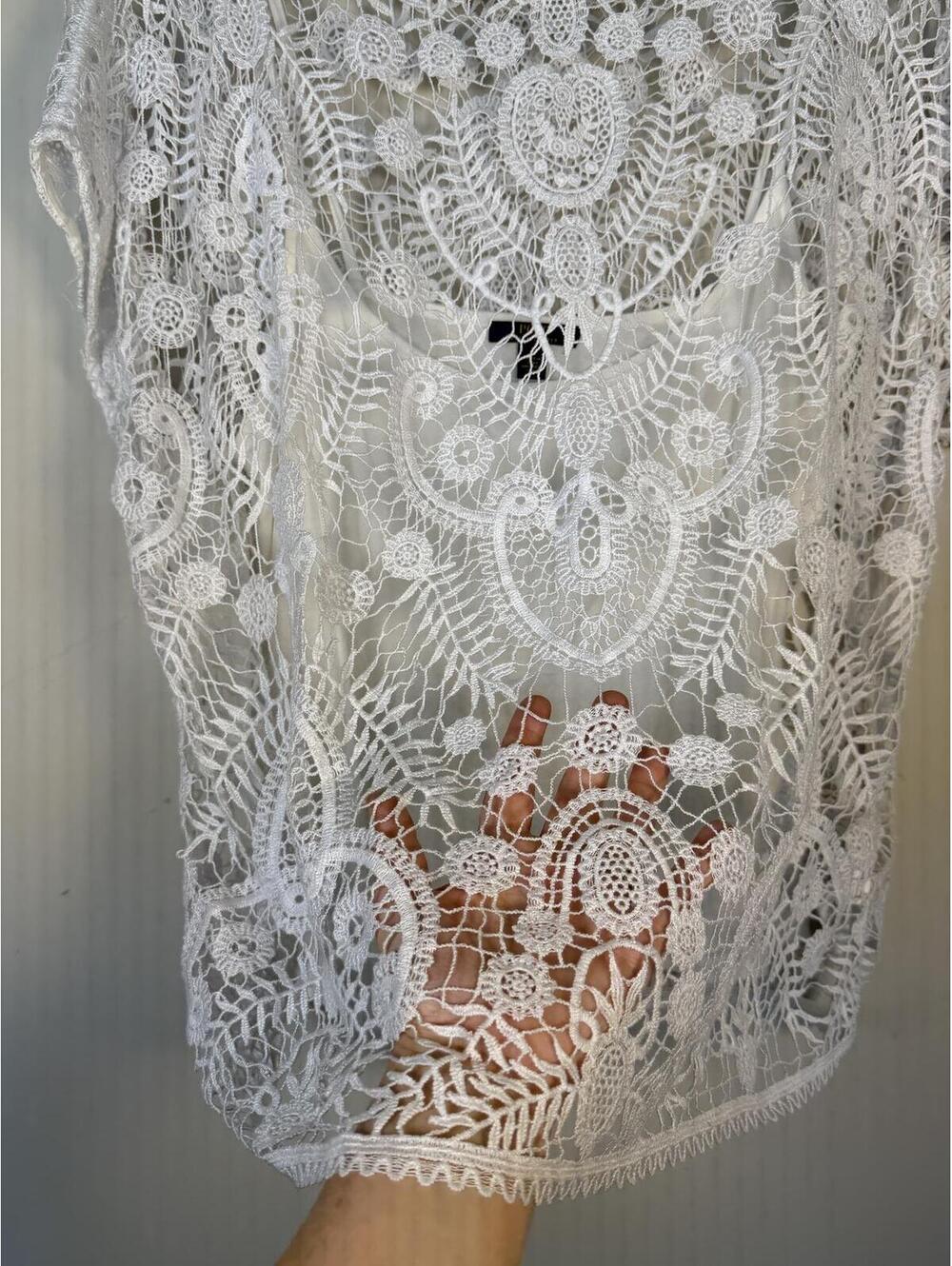 Polo Ralph Lauren white crochet top with white undershirt size Medium - Picture 3 of 7